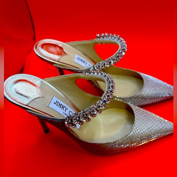 JIMMY CHOO Bing 100 Metallic Mules With Crystal Strap. Size 6 brand new - Picture 2 of 4